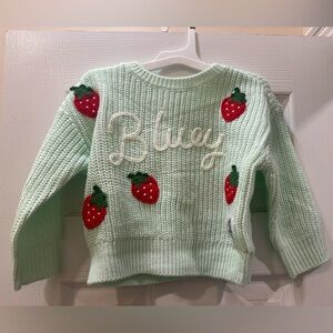 Bluey Mint Green Sweater with Strawberry Patches